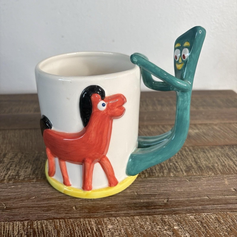 Vintage Clay Art Gumby Pokey Coffee Mug Pencil Holder Ceramic 1997 Collectible